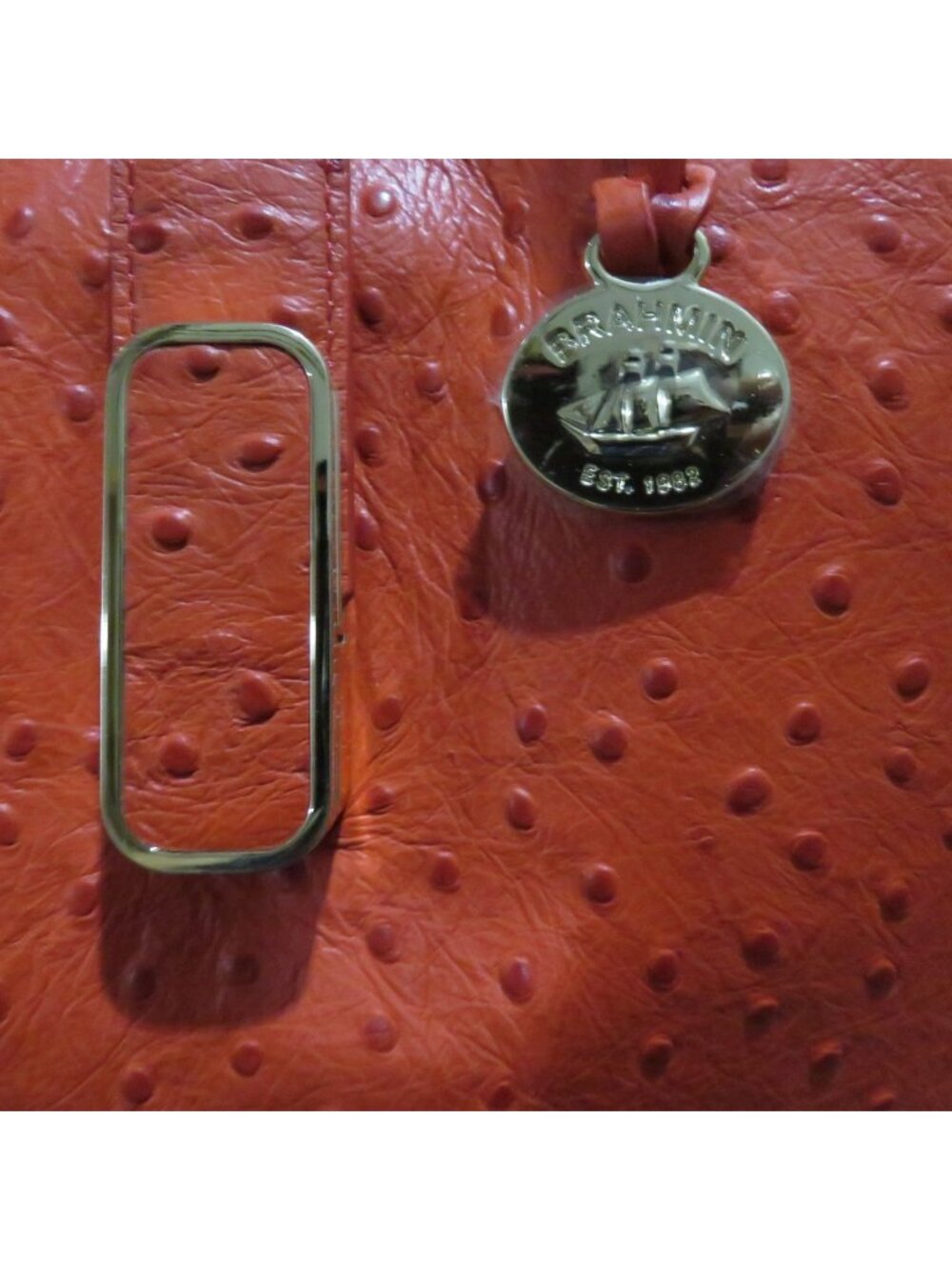 Brahmin Carla Flame Jamison Orange Ostrich Embossed Leather Crossbody Tote NWT - Picture 6 of 13